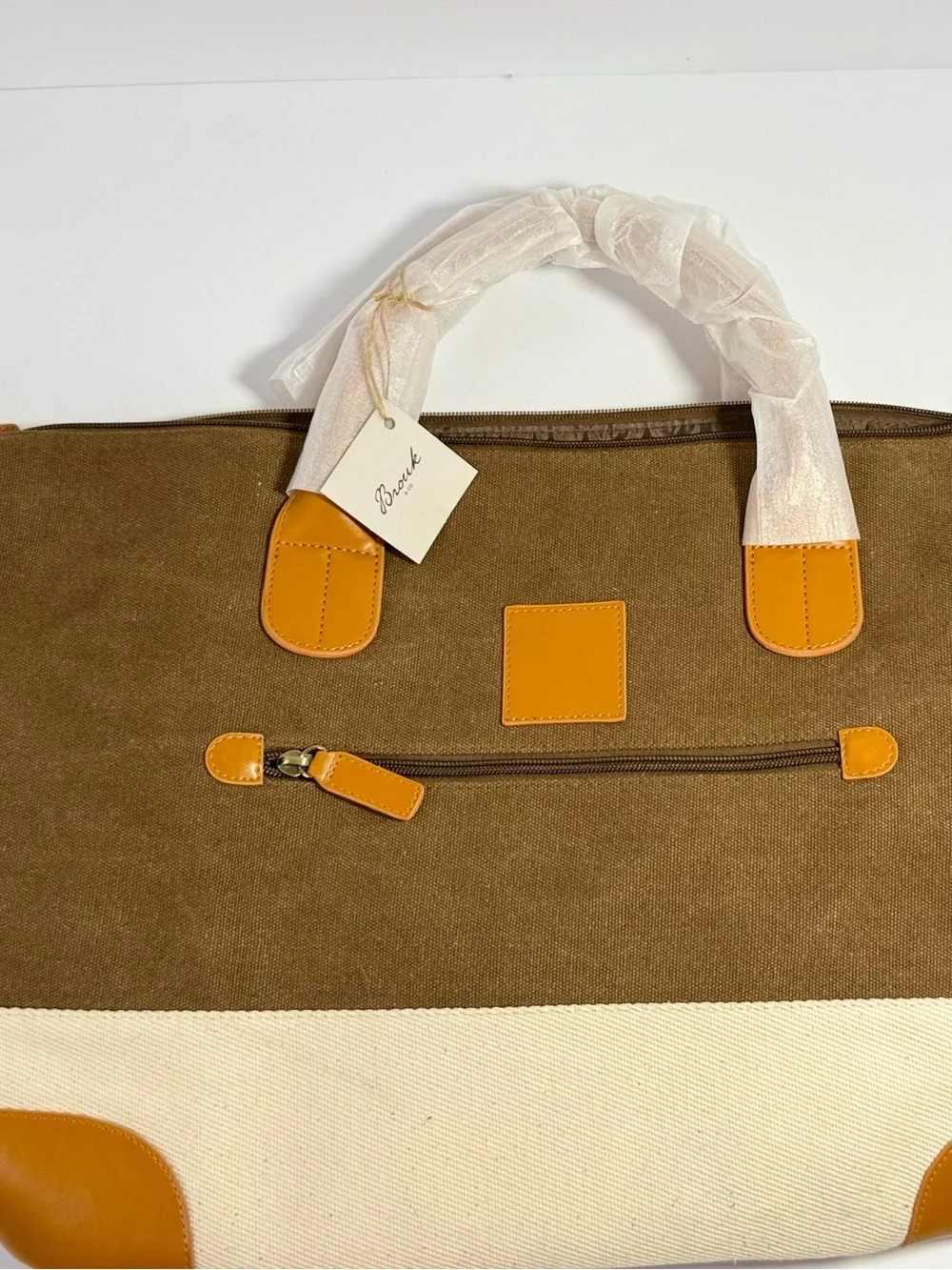 Brouk & Co Men's Canvas Duffel Bag in Brown and Cream with Tan Accents
